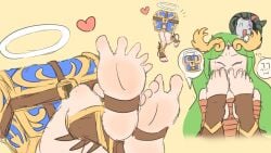 bondage bound closed_eyes color colored_sketch embarrassed feet foot_fetish green_hair heart igzonen kid_icarus kid_icarus_uprising medusa_(kid_icarus) mimicutie nintendo palutena reaction_bubble rope_bondage sketch tagme thought_bubble tied_up