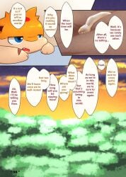 bodily_fluids comic darrow0 duo english_text forest generation_2_pokemon generation_5_pokemon genital_fluids hi_res krookodile male mo_(darrow) nintendo plant pokemon pokemon_(species) precum quilava speech_bubble text tree yuel