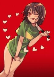 chara knife_play no_panties no_pants shirt_only solo undertale