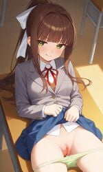 ai_generated doki_doki_literature_club monika_(doki_doki_literature_club) panties pussy teasing