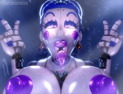 1girls 3d 3d_(artwork) after_fellatio after_sex areolae ballora_(fnafsl) big_areola big_breasts bimbo bimbo_lips blue_hair breasts duranomates earrings erect_nipples female female_only five_nights_at_freddy's five_nights_at_freddy's:_sister_location huge_breasts lipstick long_tongue looking_at_viewer narrowed_eyes nude open_mouth peace_sign puffy_lips purple_eyes purple_lipstick robot robot_girl solo solo_female summer_ballora summer_ballora_2.0_(cosmic_trance) tagme tongue tongue_out