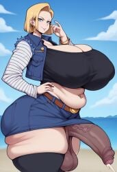 ai_generated android_18 big_ass big_balls big_breasts big_penis cellulite chubby cum cum_drip dragon_ball dragon_ball_z futanari gvukub huge_ass huge_breasts huge_cock plump