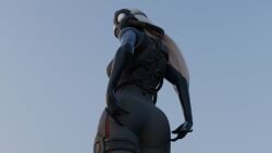 3d ass ass_focus black_goo breasts breasts_out chaos_director_(fortnite) female female_only fortnite fortnite:_battle_royale gas_mask goo_creature looking_at_viewer looking_back perete showing_ass