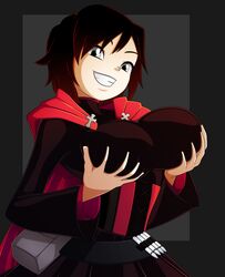 1girls big_breasts black_hair breast_fondling breast_grab breasts busty cleavage corset female female_only hourglass_figure large_breasts looking_at_viewer ravenravenraven ruby_rose rwby self_fondle solo voluptuous
