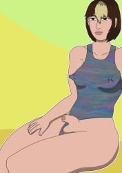 dyed_hair erect_nipples full_color futa_only futanari phimosis short_hair swimsuit