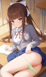 ai_generated doki_doki_literature_club monika_(doki_doki_literature_club) panties pussy teasing