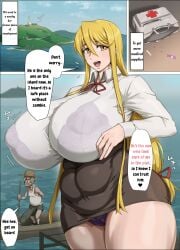 1boy 1girls ass before_sex big_ass big_breasts big_nipples big_penis big_thighs blonde_hair bra breasts clothed clothing dialogue edit english_text erect_penis erection erection_under_clothes female gigantic_ass gigantic_breasts gigantic_thighs highschool_of_the_dead huge_ass huge_breasts huge_cock huge_nipples huge_thighs imminent_sex kunaboto kunaboto_(style) long_hair looking_at_viewer male nipples nipples_bulge old_man older_male panties penis shizuka_marikawa tagme text thick_hips thick_thighs thighs ugly_bastard ugly_man venus_body