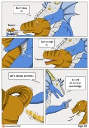 2017 3_fingers anal anal_sex anthro anthro_on_anthro ass balls_deep biped blue_skin blush border brown_skin brown_stripes claws closed_eyes comic cum cum_on_ass cum_on_penis cum_on_tail cum_string curved_horn dialogue dinosaur dirty_talk dragon duo ear_frills english_text erection eye_contact frill glans horn hospital inside kaibo_coldwind larger_anthro larger_male looking_at_another looking_at_partner looking_down looking_pleasured looking_up male male_penetrating marvin_raptor moan naughty_face nude nx-3000 open_mouth open_smile panting patreon penetration penis pink_tongue pointing raised_tail raptor ridged_horn saliva saliva_string scales scalie sex size_difference smaller_anthro smaller_male smile speech_bubble stand_and_carry_position standing striped_body stripes text theropod tongue tongue_out url western_dragon white_border white_horn white_scales white_skin yaoi yellow_eyes yellow_penis