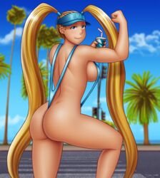 1girls ass big_ass bikini blonde_hair dat_ass female female_only flexing huge_breasts rainbow_mika sideboob sling_bikini solo street_fighter walkingdeadmann