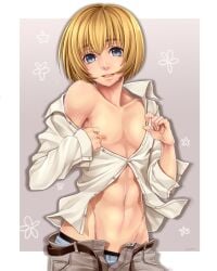 1boy abs armin_arlert armpits attack_on_titan background belly belly_button belt collarbone crotch cute_face cute_male dress_shirt exposed_midriff exposed_nipples exposed_shoulders femboy femboy_focus fit_femboy fit_male flirty flower hip_bones hip_focus hips male_focus male_only masami_chie midriff midriff_focus midriff_showing open_clothes partially_clothed partially_clothed_male partially_nude partially_undressed playful playful_smile shaking_hips shingeki_no_kyojin signature simple_background solo stripping swaying_hips swinging_hips tasteful_nudity teasing teasing_viewer toned_belly toned_body toned_stomach twink unbuttoned_pants unbuttoned_shirt underwear undone_belt yaoi