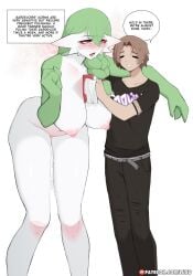 1boy 1girls anthro anthro_female big_breasts bigger_female blush breasts female gardevoir generation_3_pokemon green_hair green_hair_female height_difference horned_female horny horny_female human human_male larger_female luxu luxuriass male pokemon pokemon_(species) pokemon_trainer shorter_male size_difference smaller_male