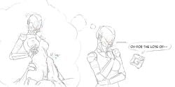 1boy 1boy1girl 1girl1boy 1girls black_and_white comic comic_page fallen female robot robot_girl sketch thiccrobots titan_(destiny)