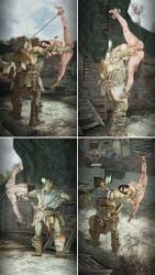 3d bethesda_softworks blindfold blindfolded_female bodysuit bow_(weapon) emotrashcan fallout human_bow nora_(fallout_4) super_mutant vault_dweller