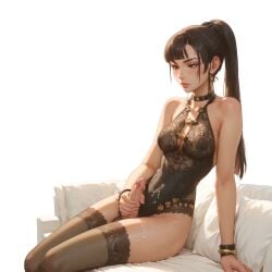 ai_generated athletic_futanari big_breasts black_hair blindparty civitai dickgirl eve_(stellar_blade) futanari inside lingerie living_room masturbation penis ready sitting solo stellar_blade