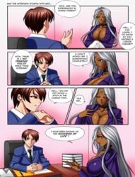 1boy 1girls breasts choker cleavage closed_eyes clothing comic dark-skinned_female dark_skin daveyboysmith_(character) jadenkaiba large_breasts long_hair oh_my_goddess! open_mouth silver_hair text tie urd