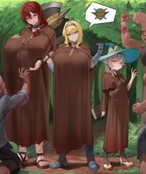 3boys 3girls adventurer artist_request blonde_hair blush elf fantasy goblin hidden_sex netorare ntr red_hair stealth_sex tagme_(artist) white_hair