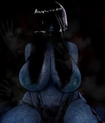 1girls 2022 alexbygray big_breasts big_nipples black_hair breasts dark_background female female_only ghost ghost_girl large_breasts long_hair nipples nude nude_female on_knees pale-skinned_female pale_skin solo solo_female the_ring thick_thighs wide_hips yamamura_sadako