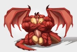 anthro balls big_muscles big_penis blazer_(kilghardt) dragon genitals hi_res huge_cock huge_muscles hyper hyper_genitalia hyper_muscles hyper_penis licking lolitiaowo looking_at_viewer male muscular mythological_creature mythological_scalie mythology nude oral pec_grab pecs penile penis penis_lick scalie sex simple_background solo striated_muscles tongue wings