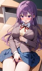 ai_generated doki_doki_literature_club masturbation panties pussy teasing yuri_(doki_doki_literature_club)