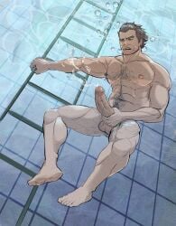 dunbans in_pool koichi_adachi male male_only masturbating masturbation pool pool_ladder solo_male underwater_masturbation yakuza_(series)