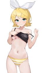 blonde_hair blue_eyes kagamine_rin navel panties rakugaki_nye tattoo underboob vocaloid