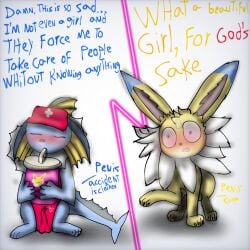 accident animal_genitalia animal_penis bodily_fluids clothing cum duo eeveelution generation_1_pokemon genital_fluids genitals hi_res jolteon male male/male nintendo oliver_lycanroc penis pokemon pokemon_(species) vaporeon