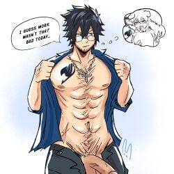 abs buff fairy_tail fantasizing gray_fullbuster hung male male_focus male_only pecs self_insert sensei solo_male teacher teacher_and_student text text_bubble