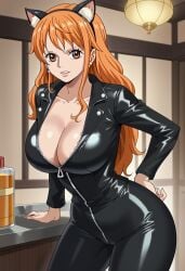 ai_generated big_ass big_breasts cameltoe cat_ears cleavage female female_only lonhun1028 nami nami_(one_piece) one_piece tights