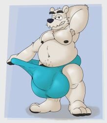 anthro balls bear belly big_ass big_penis blue_background club_penguin daddy disney furry herbert_p._bear hyper hyper_balls hyper_penis looking_at_viewer male_only penis rokie38 showing_off simple_background thick_thighs thong video_game_character video_games white_fur