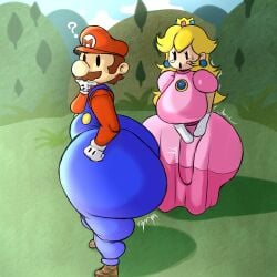 1_anothercat 1boy 1boy1futa ? anothercat big_breasts bubble_butt bulge chubby female futanari gasp huge_ass huge_cock hyper_ass hyper_butt hyper_penis impending_sex male mario mario_(series) notice_lines princess_peach staring super_mario_bros. thinking trees