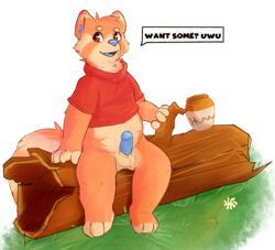 1boy ailurid blue_nose blue_penis cosplay disney fur honey invalid_tag male male_only mammal open_mouth orange_fur penis pooh_bear red_panda sharkall smooth_skin solo tree winnie_the_pooh_(franchise)