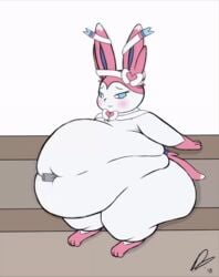 1boy 1girls 2018 3_fingers 3_toes animated anonymous anthro anthrofied ass belly belly_expansion bellyjob big_ass big_belly big_ears biped blue_eyes blue_fur blush canine chubby closed_eyes deep_navel digital_media_(artwork) disembodied_penis dullpoint eeveelution eyelashes feet female flat_chest fur furry half-closed_eyes heart hi_res huge_ass interspecies large_ass long_ears looking_down male mammal morbidly_obese navel navel_fetish navel_penetration navel_poke nintendo no_nipples nude obese overweight overweight_female paws penetration penis pink_fur pokémon_(species) pokemon pokemon_xy ribbon side_view sitting smile solo_focus stomach_noises straight sylveon tanya_(dullpoint) text thick_thighs video_games watermark white_background white_fur white_pupils wide_hips