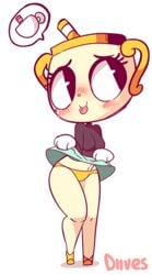 1girl 1girls 2018 2018s 2d_animated 2d_animation animate_inanimate animated belly_button black_eyes blue_skirt blush bottomwear breasts clothed clothed_female clothing clothing_lift cuphead:_the_delicious_last_course cuphead_(game) diives female female_focus female_only flashing flashing_panties footwear for_a_head gloves handwear headgear headwear heart_symbol humanoid miniskirt ms._chalice navel not_furry object_head panties patreon pinup presenting presenting_panties presenting_underwear shoes short_playtime simple_background skirt skirt_lift smooth_animation solo solo_female solo_focus speech_bubble text thick_thighs thighs tongue tongue_out upskirt video_games watermark white_background wide_hips yellow_clothing yellow_panties yellow_underwear