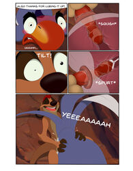 anal anatomically_correct animal_genitalia anus ass avian balls beak bird black_eyes blue_fur comic detailed_background dialogue disney feral forced fur gay herpestid hornbill male male_only mammal mcfan meerkat mongoose penis rape sex sheath text the_lion_king timon yaoi zazu