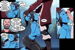 1boy 1girls 2018 alenya_hirani alien areola bandana barefoot belly_piercing belt big_breasts bioware blue_eyes blue_skin blue_tongue blue_twi'lek breasts closed_eyes clothed clothed_sex clothing comic covering covering_breasts covering_self dave_cheung dialogue english_text fan_character feet fellatio female freckles handlebars happy happy_sex head_grab headphones headset human human_on_humanoid humanoid interspecies jedi jedi_master jedi_padawan kneeling licking lightsaber lucasfilm male mammal master master_and_padawan master_and_student navel navel_piercing necklace oral oral_penetration oral_sex padawan pants penetration penis penis_lick piercing robe sex smiling speech_bubble standing star_wars star_wars:_the_old_republic straight student teacher_and_student tentacle_grab terrik text tight_clothing tongue tongue_out topless twi'lek voluptuous