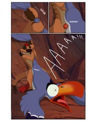 anal anatomically_correct animal_genitalia anus ass avian balls beak bird black_eyes blue_fur comic detailed_background dialogue disney feral forced fur gay herpestid hornbill male male_only mammal mcfan meerkat mongoose penis rape sex sheath text the_lion_king timon yaoi zazu