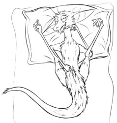 1boy bed bedroom_eyes furry half-closed_eyes looking_at_viewer lying male male_only on_back penis pillow seductive semi-anthro solo spreading tersethra yinglet