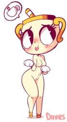 1girls animated blush breasts casual cuphead:_the_delicious_last_course cuphead_(game) diives exposed_torso female female_only footwear handwear handwear_and_footwear_only ms._chalice nipples nude pussy skirt_lift smooth_animation text thick_thighs watermark wide_hips