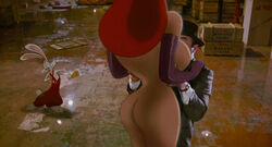 anthro arm_gloves ass big_breasts breasts butt disney eddie_valiant edit female gan_(artist) gloves hat hips jessica_rabbit long_hair male nude red_hair roger_rabbit screenshot screenshot_edit sideboob who_framed_roger_rabbit