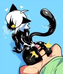 2018 all_fours ambiguous_gender anthro ass assjob big_ass big_butt blue_background blush bottomless buttjob clothed clothing crap-man cum cum_on_arm cum_on_ass cum_on_back cum_on_tail cumshot digital_media_(artwork) drooling duo ejaculation erection faceless_male feline goo_creature hair heart heavy_breathing human human_on_anthro interspecies japanese_text looking_back male male/ambiguous male_on_anthro mammal nenekoko_(crap-man) nude open_mouth orgasm original original_character original_characters outercourse penis saliva sex short_hair simple_background sweat sweatdrop text toma_(crap-man) tongue tongue_out white_hair yellow_eyes