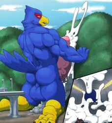 anthro avian bird croiyan cum falco_lombardi internal kneeling macro male male_only mountain nintendo penetration penis star_fox tunnel video_games