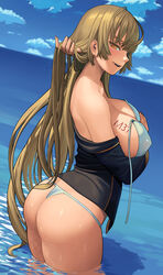 1girls ass bikini breasts cleavage female female_only girls'_frontline large_breasts lasterk looking_at_viewer looking_back m37_(girls'_frontline) solo