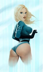 1girls ass back_view bare_thighs blonde_hair blue_eyes briefs fantastic_four female female_only human human_only invisible_woman light-skinned_female light_skin marvel partially_transparent red_lipstick solo sue_storm thick thick_ass yneddt