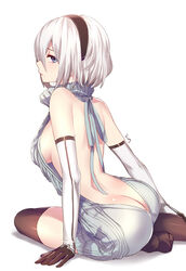 aki663 ass breasts cleavage female female_only looking_at_viewer mole_under_mouth nier nier:_automata short_hair sideboob solo thighhighs virgin_killer_sweater white_hair yorha_2b