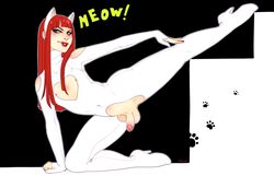 1boy bodysuit cat_ears catboy femboy girly high_heels latex_suit leg_lift male_only myogurt red_hair solo splits trap