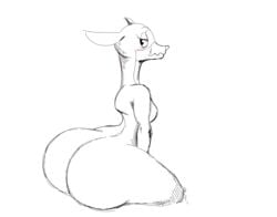 antelope anthro ass big_butt blush bubble_butt butt_focus female gazelle king_of_fools looking_back mammal nude pencil_(artwork) rear_view simple_background solo tail_tuft traditional_media_(artwork) tuft