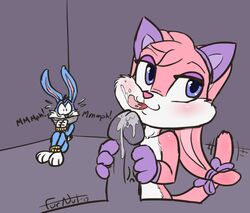 2017 :3 animated ankles_tied anthro babs_bunny blue_eyes blue_fur blush bound bow_ribbon buster_bunny cloth_gag clothing cuckold fake_cat_ears fake_ears female fur furnut gag gagged gloves hands_tied lagomorph licking looking_at_viewer male mammal motion_lines multicolored_fur oral penis penis_lick pink_fur pink_nose precum rabbit sex shocked signature simple_background smile tailwag tiny_toon_adventures tongue tongue_out two_tone_fur warner_brothers white_fur