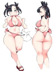 1girls alternate_breast_size ass big_ass bikini black_hair breasts cleavage huge_ass human kenron_toqueen marnie_(pokemon) morpeko nintendo open_toe_shoes panties pink_panties pokemon pokemon_ss sandals solo thick_thighs thighs twintails wide_hips