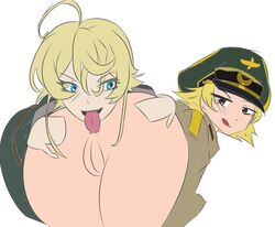 2girls anilingus anus ass ass_grab blush bottomless canon_genderswap crossover erwin eye_contact female female_only female_rimming_female girls_und_panzer glazinbuns hat licking_lips looking_back military_uniform multiple_girls open_mouth oral pussy rimjob rimming spread_ass tanya_degurechaff tongue tongue_out youjo_senki yuri