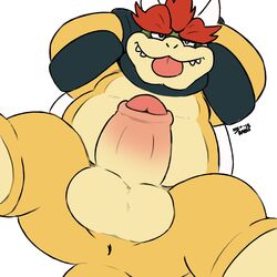 2018 anthro armlet balls bara bowser erection foreskin hair hand_behind_head koopa looking_at_viewer lying male male_only mario_(series) nintendo on_back partially_retracted_foreskin penis presenting presenting_penis raburigaron red_hair retracted_foreskin scalie shell simple_background solo spread_legs spreading tongue tongue_out uncircumcised uncut video_games white_background yaoi
